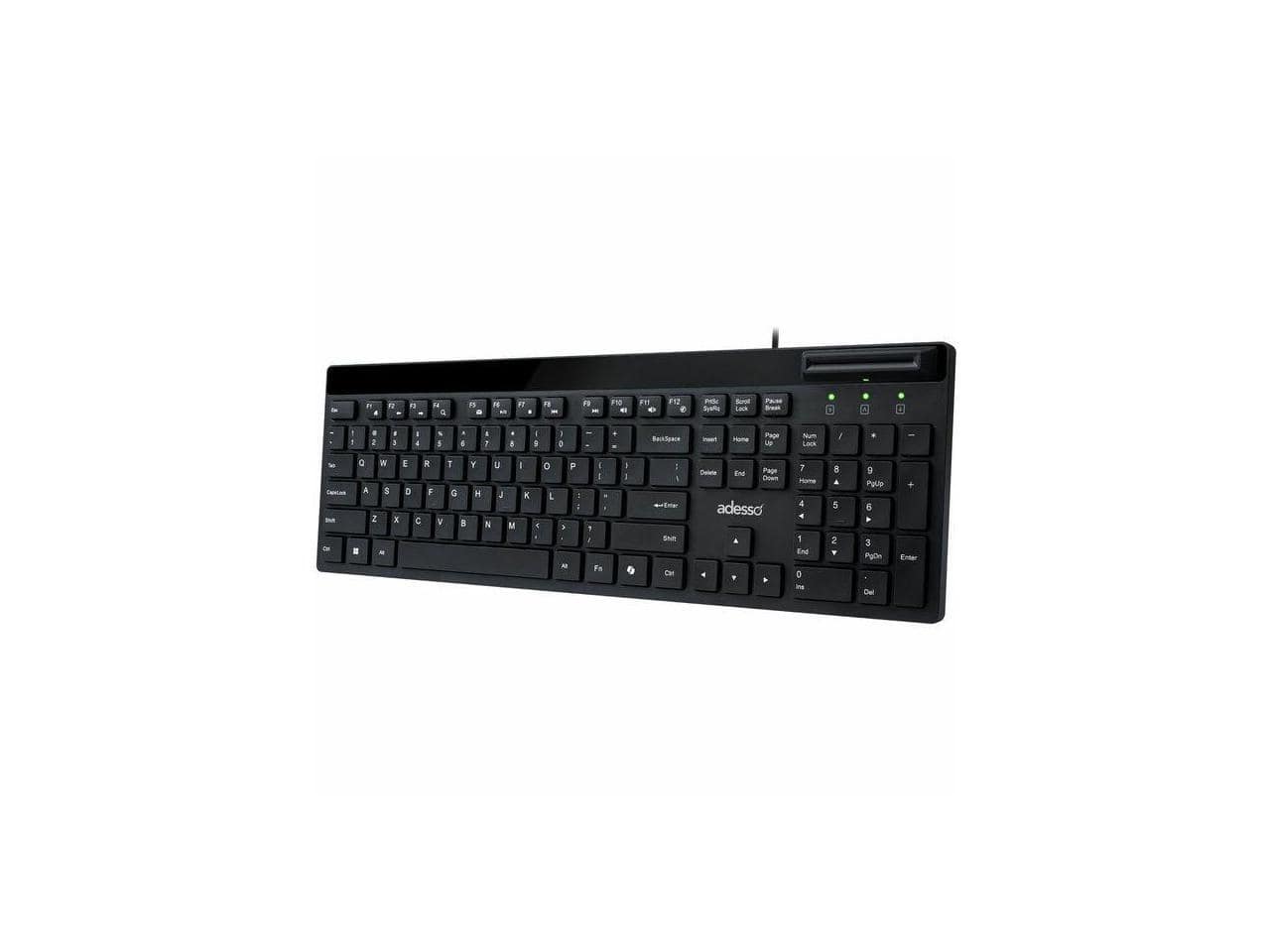 Adesso - AKB-140SB Keyboard with Smart Card Reader, USB A/C, 104 Keys - Black