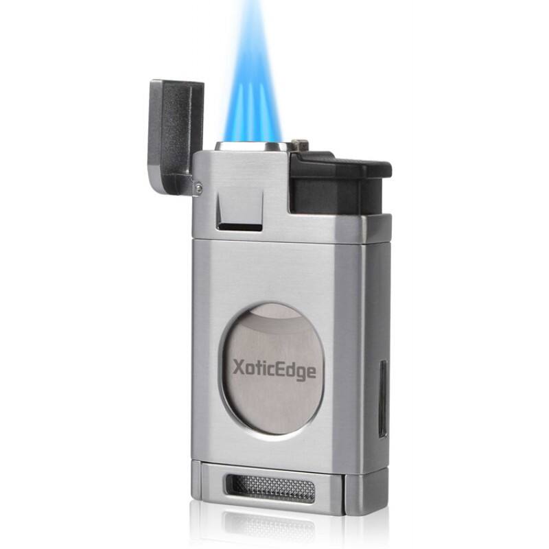 Left. Prestige - Aurora Torch Lighter with Cutter (Silver) - Silver Finish.