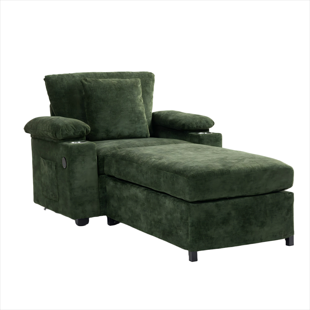Alt View 5. Ecooso - Oversized Chair with Ottoman, Chenille Fabric Sofa Bed, Accent Chair with Cupholders and USB Charging Ports - Green.