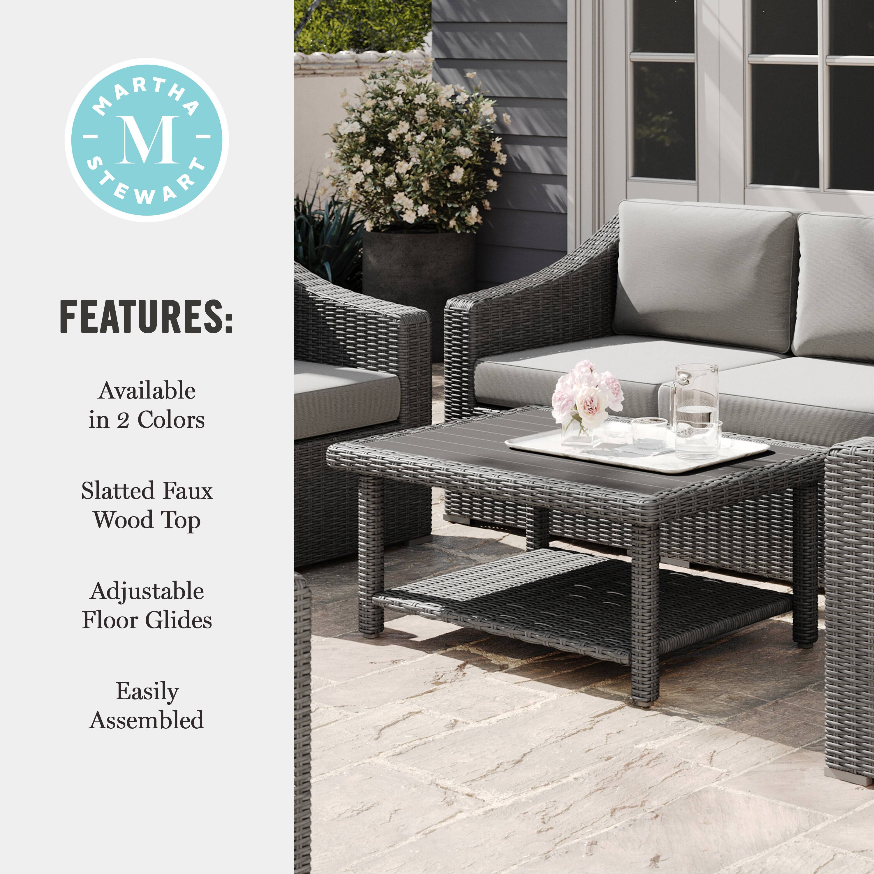 MARTHA STEWART FEATURES: Available in 2 Colors Slatted Faux Wood Top Adjustable Floor Glides Easily Assembled