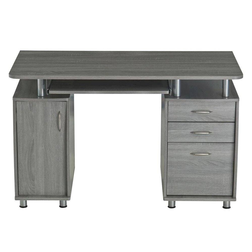 Angle. FurniFact - Gray Home Office Desk with Storage 2 Drawers - Gray.