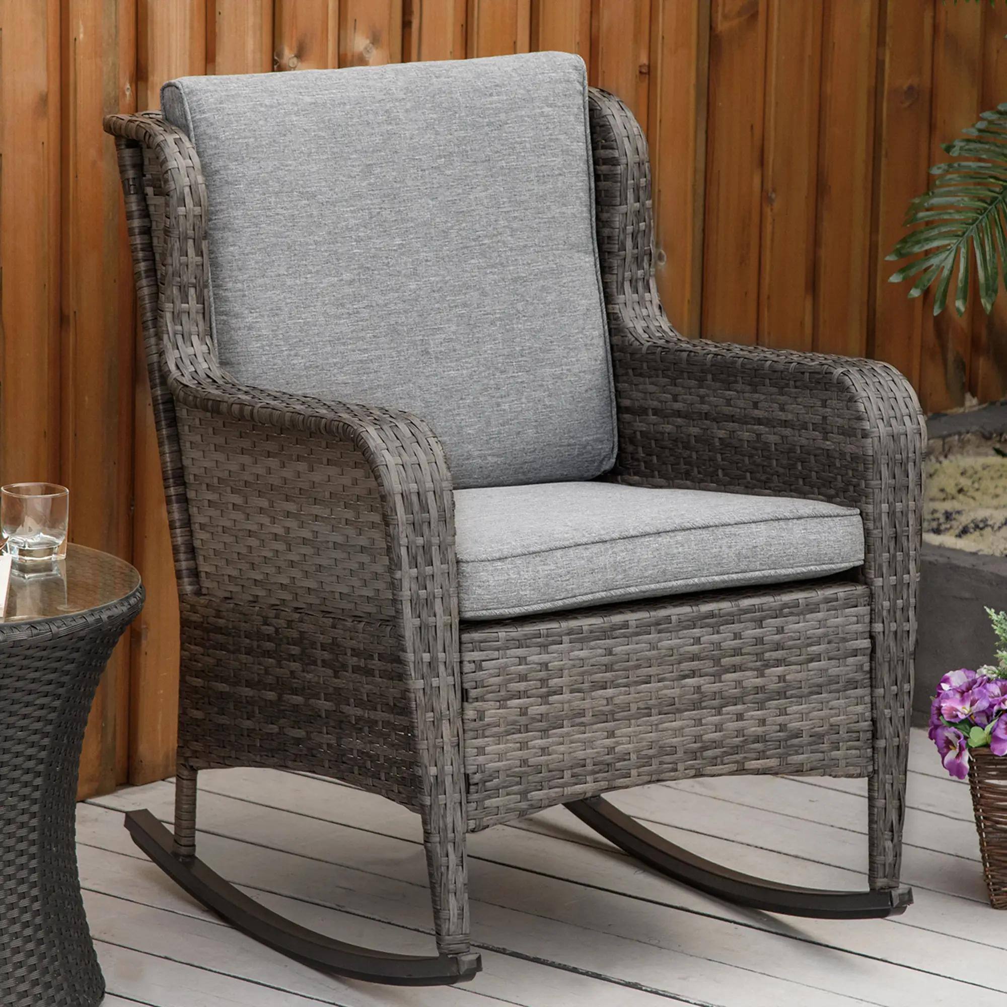Left. Resenkos - Resenkos Outdoor PE Rattan Swing Chair, Garden Patio Lounger with Soft Cushions, Classic Style Swing, Gray - Gray.