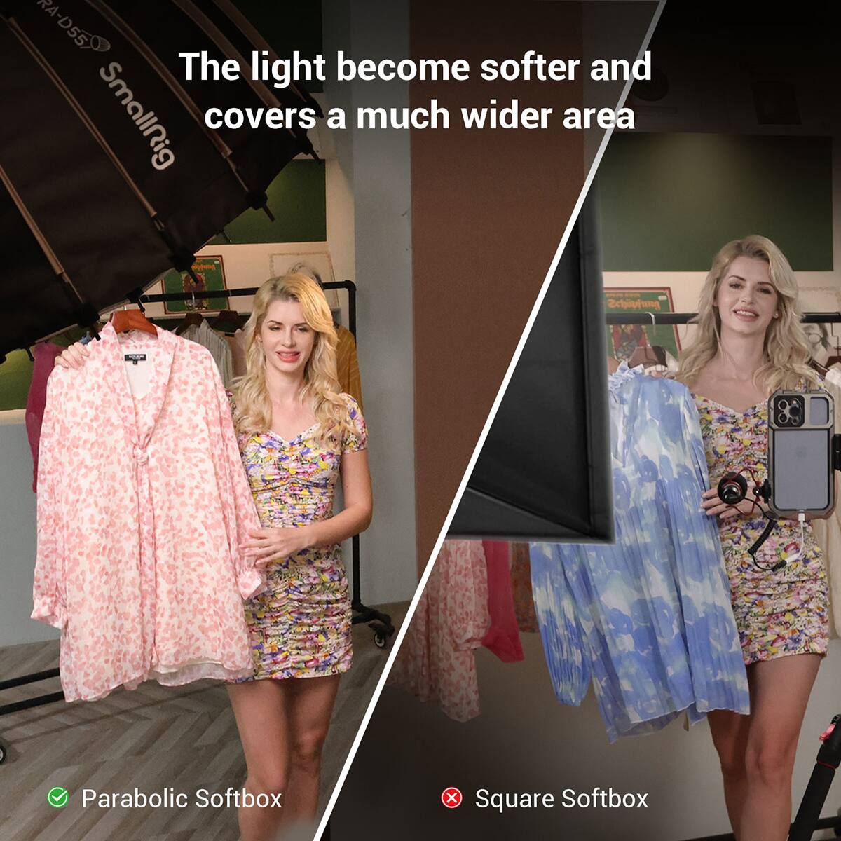 RA-D55

The light becomes softer and covers a much wider area

Parabolic Softbox

Square Softbox
