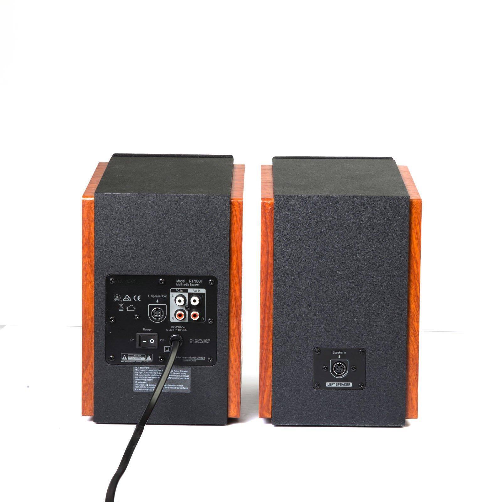 Model: R1700BT  
Multimedia Speaker  

Speaker Out  
100-240V~50/60Hz  

Power  
On/Off  

USB  
Micro SD  

3.5mm AUX IN  

RCA IN  

LEFT SPEAKER  

RIGHT SPEAKER  

CE  

FCC  

RoHS  

Made in China  

LEFT SPEAKER