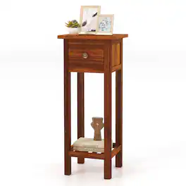 Ecooso - 2-Tier Slim Bedside Table with Drawer and Shelf for Bedroom Storage - Natural