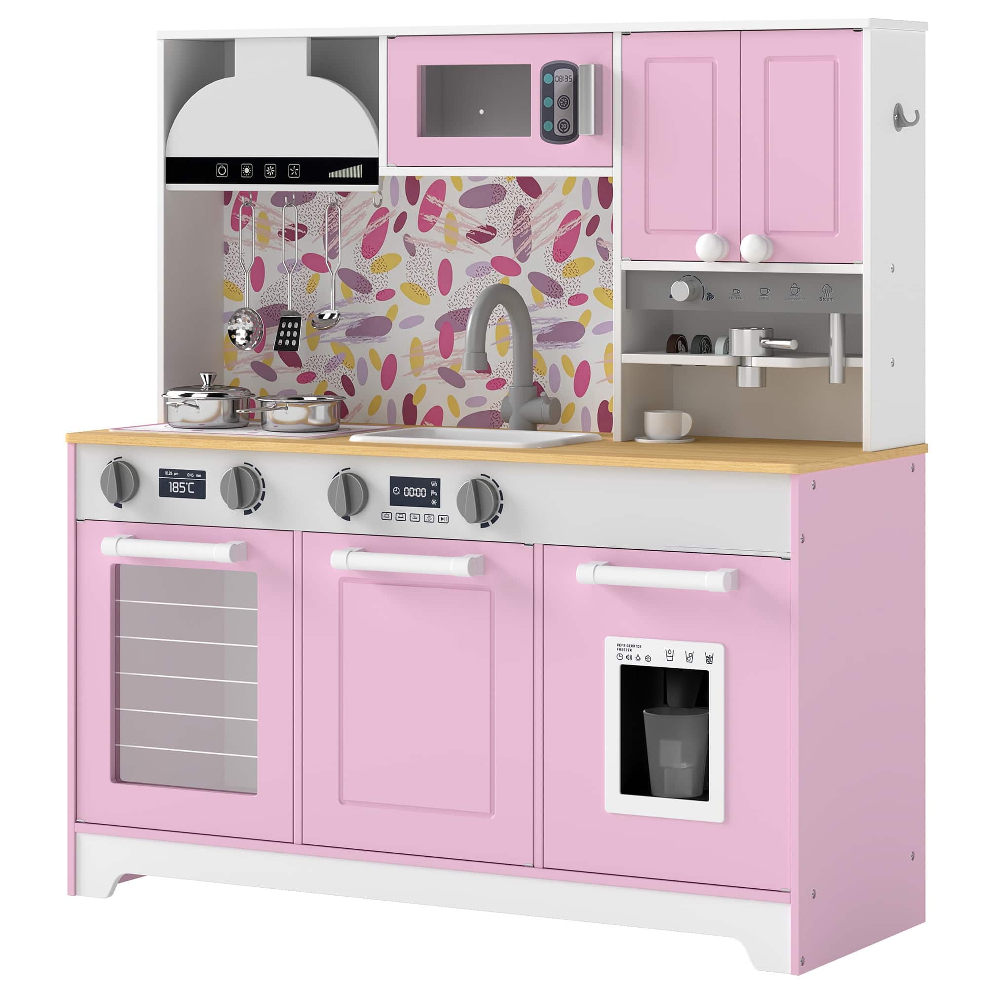 Qaba - Play Kitchen, Kids Kitchen Playset with Coffee Maker, Ice Maker, Clicking Knobs, Storage - Pink price history on PriceWatchPro