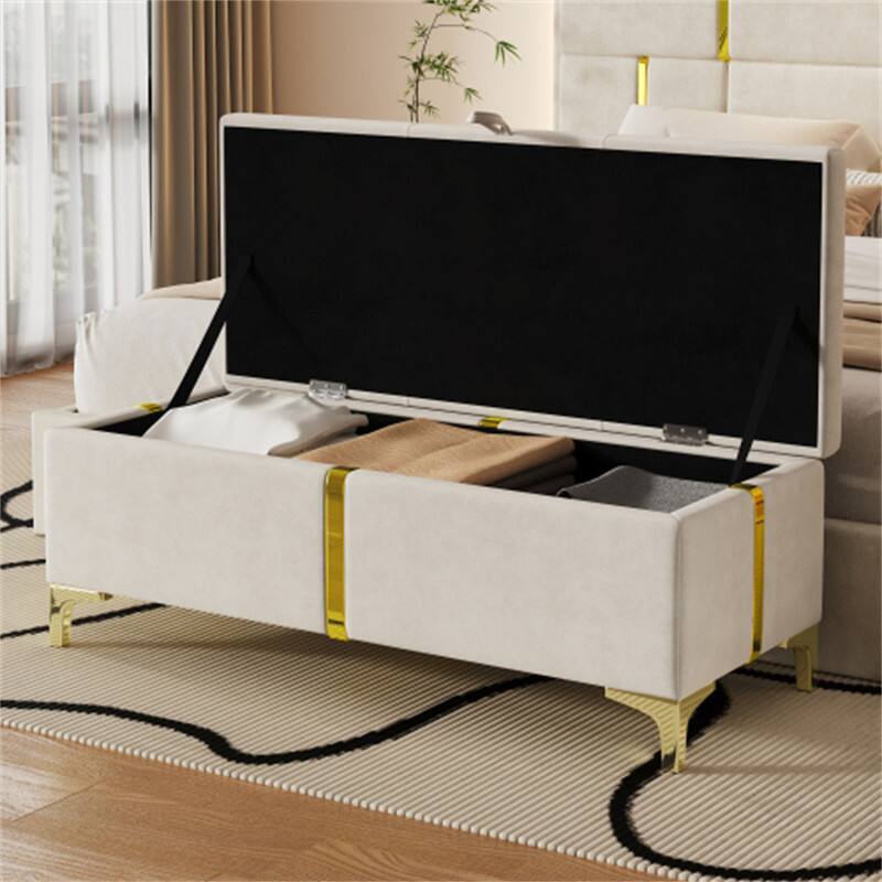 Alt View 1. HTUTWOO - Storage Ottoman Bench for Bedroom Living Room - Upholstered Storage Bench with Metal Legs, Fully Assembled Except Legs - Beige.