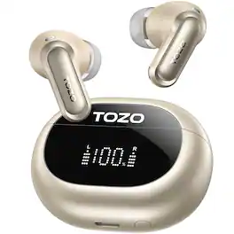 TOZO - NC20 ANC ENC Wireless Earbuds, 80H, LDAC Hi-Res, 6-Mic AI Calls, IPX8, Wireless Charge, Bluetooth 5.4, App-32EQ - Champagne