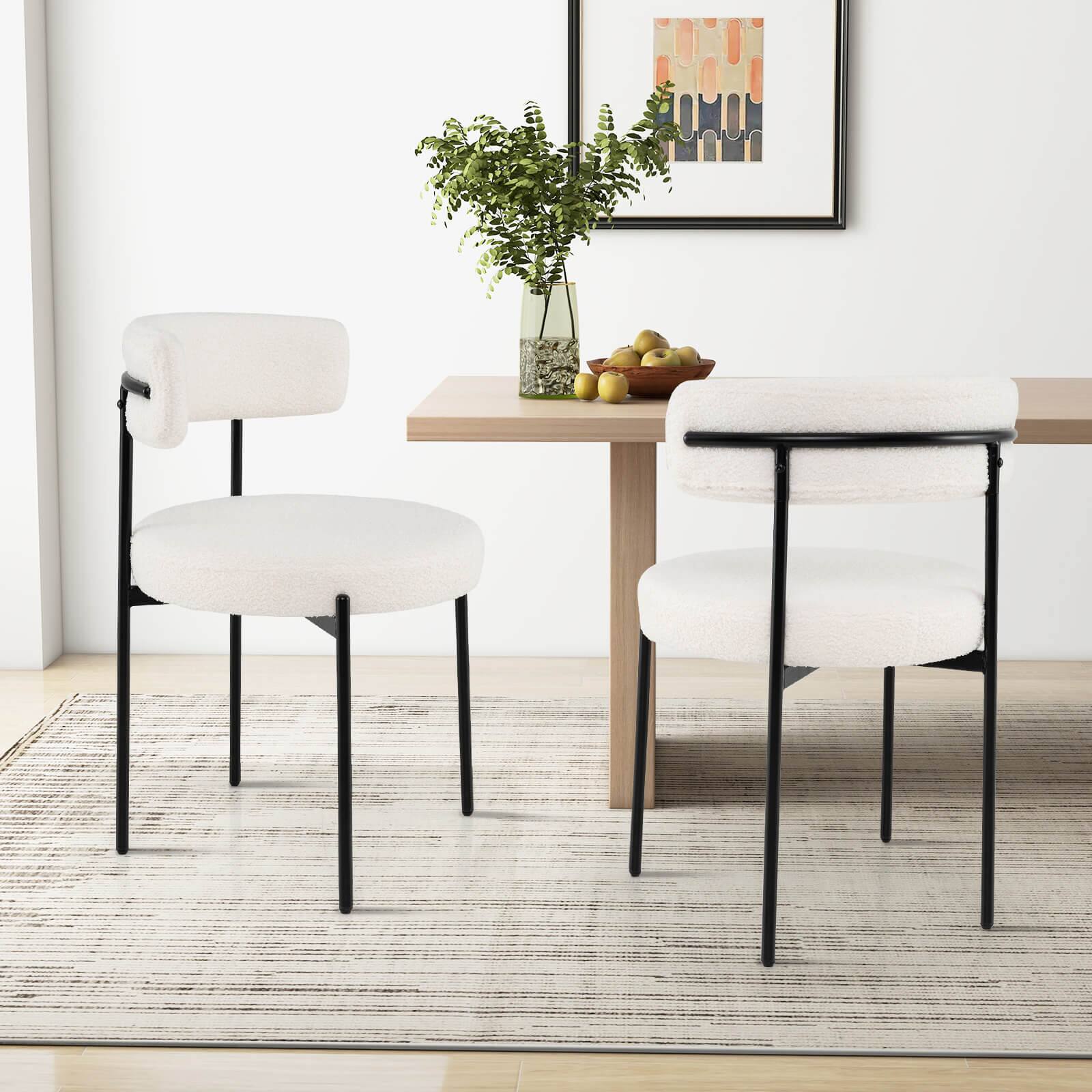 Alt View 4. Costway - Costway Round Dining Chairs Set of 4 with Curved Backrest Filled Sponge Metal Legs - White.