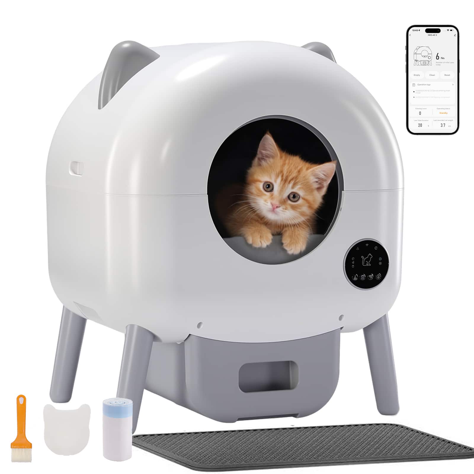 CloudRest Pro - Self Cleaning Litter Box Ultra-Quiet Automatic Cat Litter Box - APP Control - White
