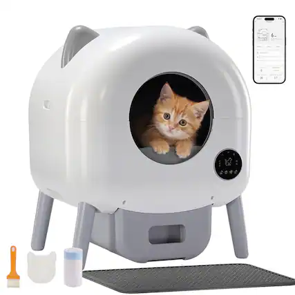 Front. CloudRest Pro - Self Cleaning Litter Box Ultra-Quiet Automatic Cat Litter Box - APP Control - White.