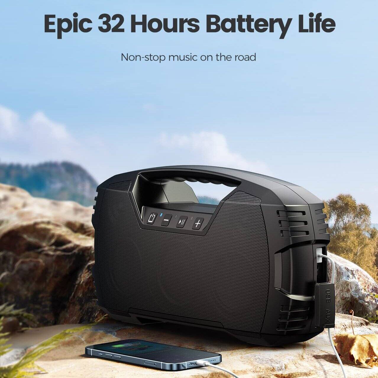 Epic 32 Hours Battery Life  
Non-stop music on the road