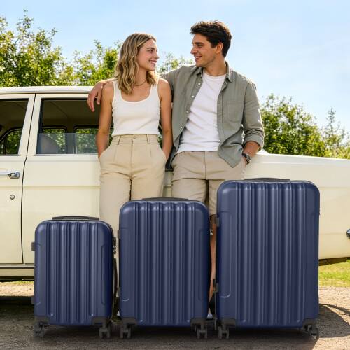 Alt View 9. Winado - 3-Piece 20in 24in 28in Lightweight ABS Hardside Hardshell Carry-On Luggage Set with Spinner Wheels and Combination Lock - Navy Blue.