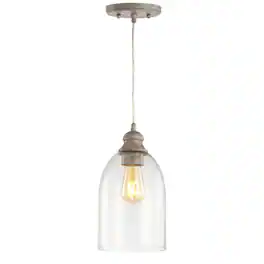 Jonathan Y - Fontaine 6.25" Adjustable Greige Glass LED Pendant, Grey/Clear - Gray