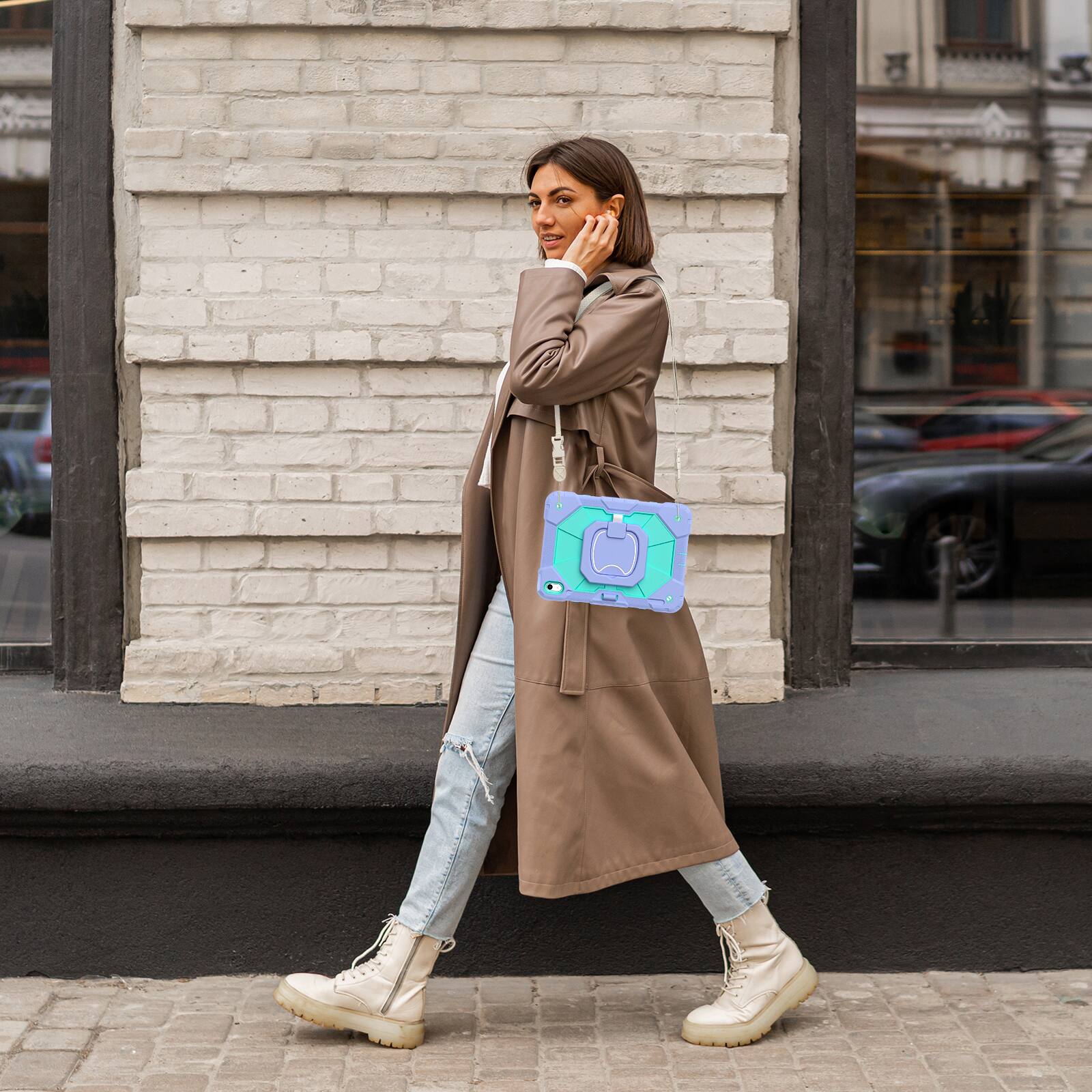 Alt View 2. Dteck - Case for Apple iPad 11"(A16 chip 2025) and iPad 10.9" (10th Gen), 3-Layer Rugged Kickstand Handle Grip Cover+Strap - Purple Mint.