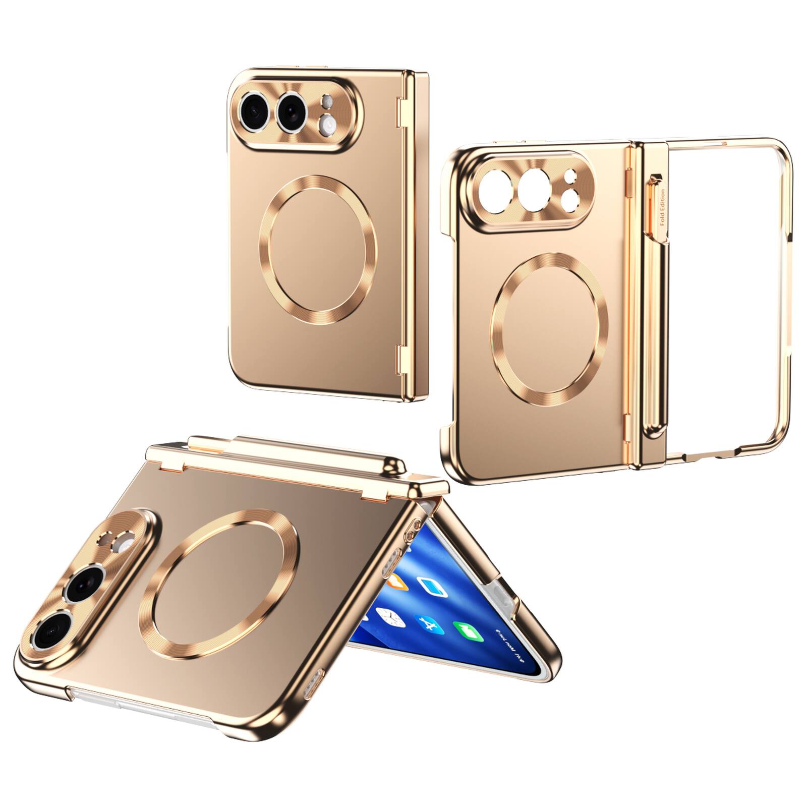 Angle. UUCOVER - For Apple iPhone Duo Magnetic Electroplated Case with Screen Protector, Dual Magnetic Hinge Cover, Pen Slot and a Stylus - Gold.