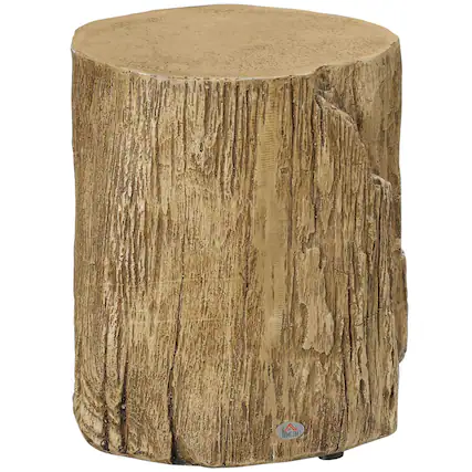 Front. Homcom - Tree Stump Stool, Side Table with Round Tabletop, Concrete End Table with Wood Grain Finish for Indoors & Outdoors - Natural Wood.