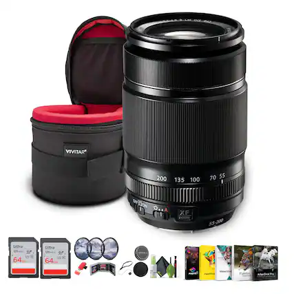 Vivitar 200-55mm Zoom Lens
200 135 100 70 55
XF Zoom 55-200
Ultra 120
64GB SD Cards
Vivitar Lens Case
PaintShop Pro
VideoStudio
AfterShot Pro