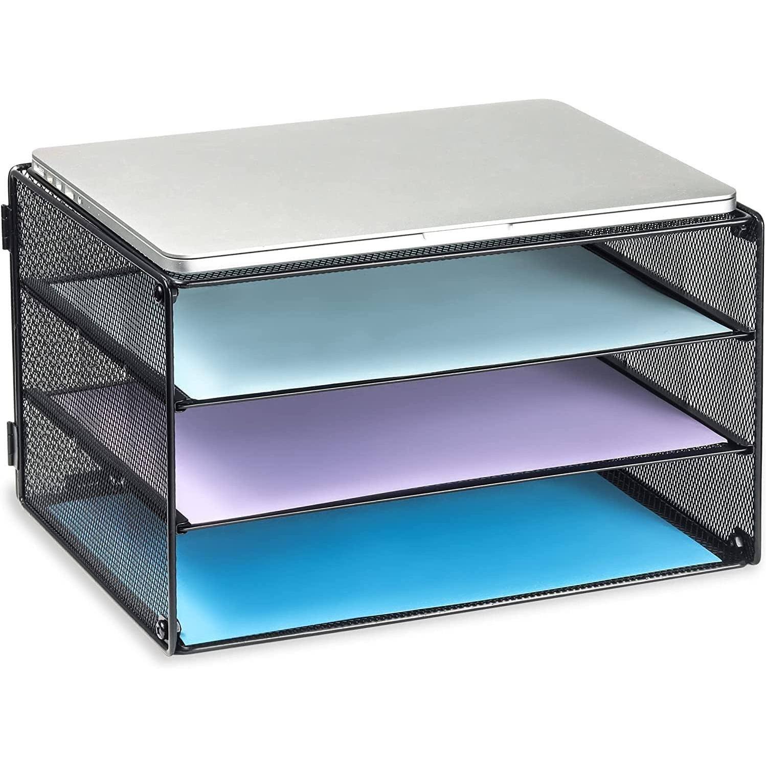 Alt View 1. Paradigms Interiors - 3 Tier Letter Tray Paper Organizer Mesh Metal Desk File For Home & Office - Purple-1.