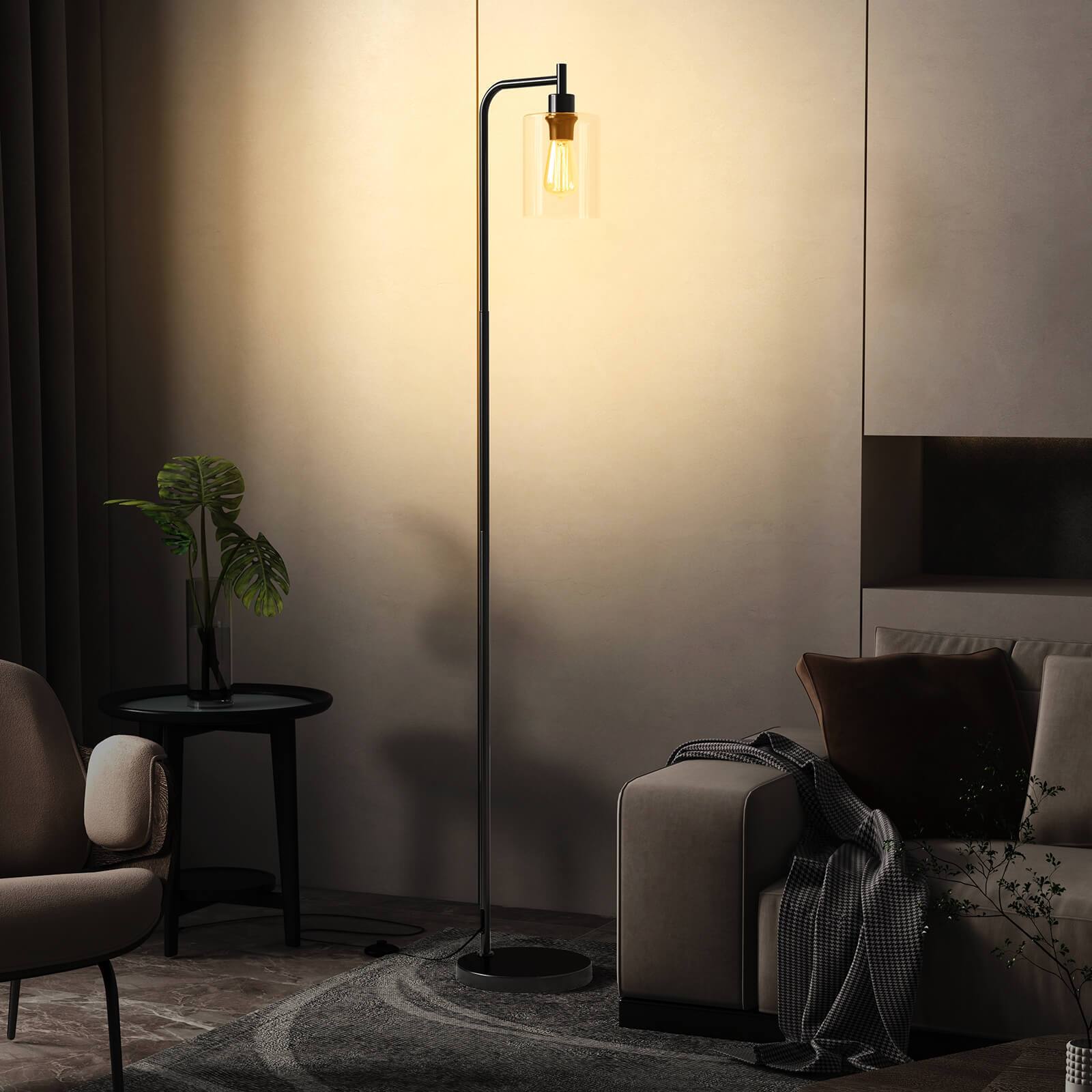 Alt View 3. Costway - Costway Industrial Floor Lamp with Hanging Glass Lampshade and Foot Switch Modern - Black.