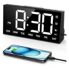 Dazzed Corner - Digital Alarm Clock with 4 Brightness Levels, Dual Alarms, USB Port & Snooze - Black