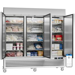 Veecool - 82" 72 cu.ft. WiFi Enabled App Control 3 Solid Door Commercial Upright Reach-In Freezer - Stainless Steel