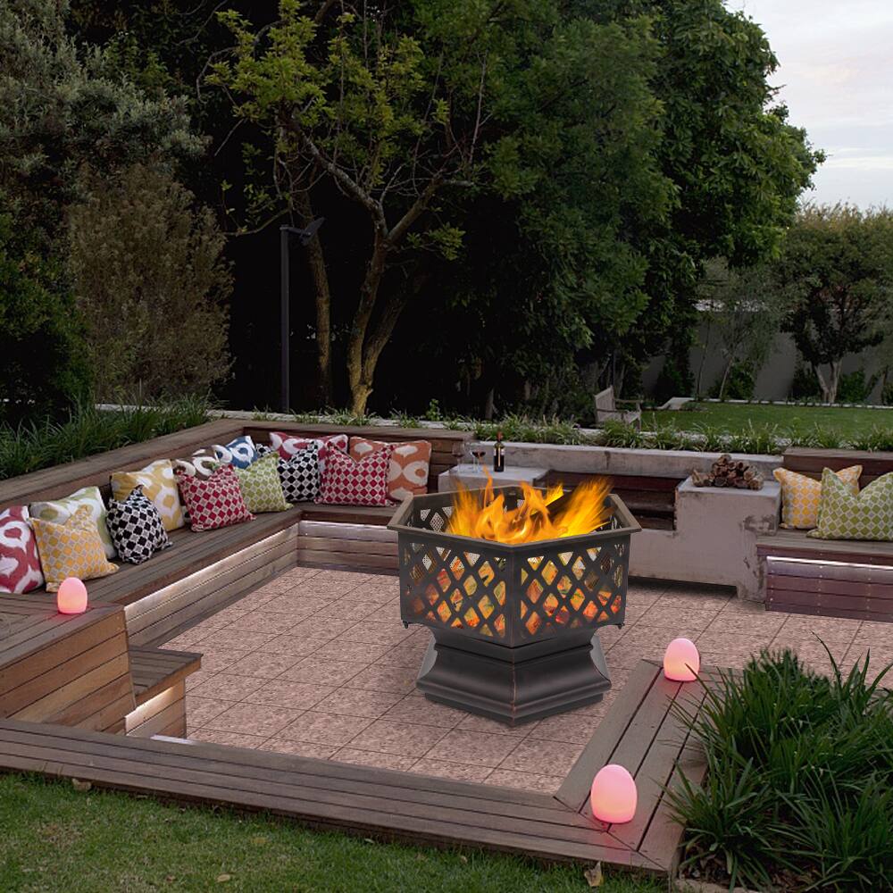 Alt View 4. Winado - 22in Metal Fire Pit Stove, Portable Wood Burning Firepit with Cover, Small Firepit Bowl for Outdoor Patio Porch Backyard - Black.