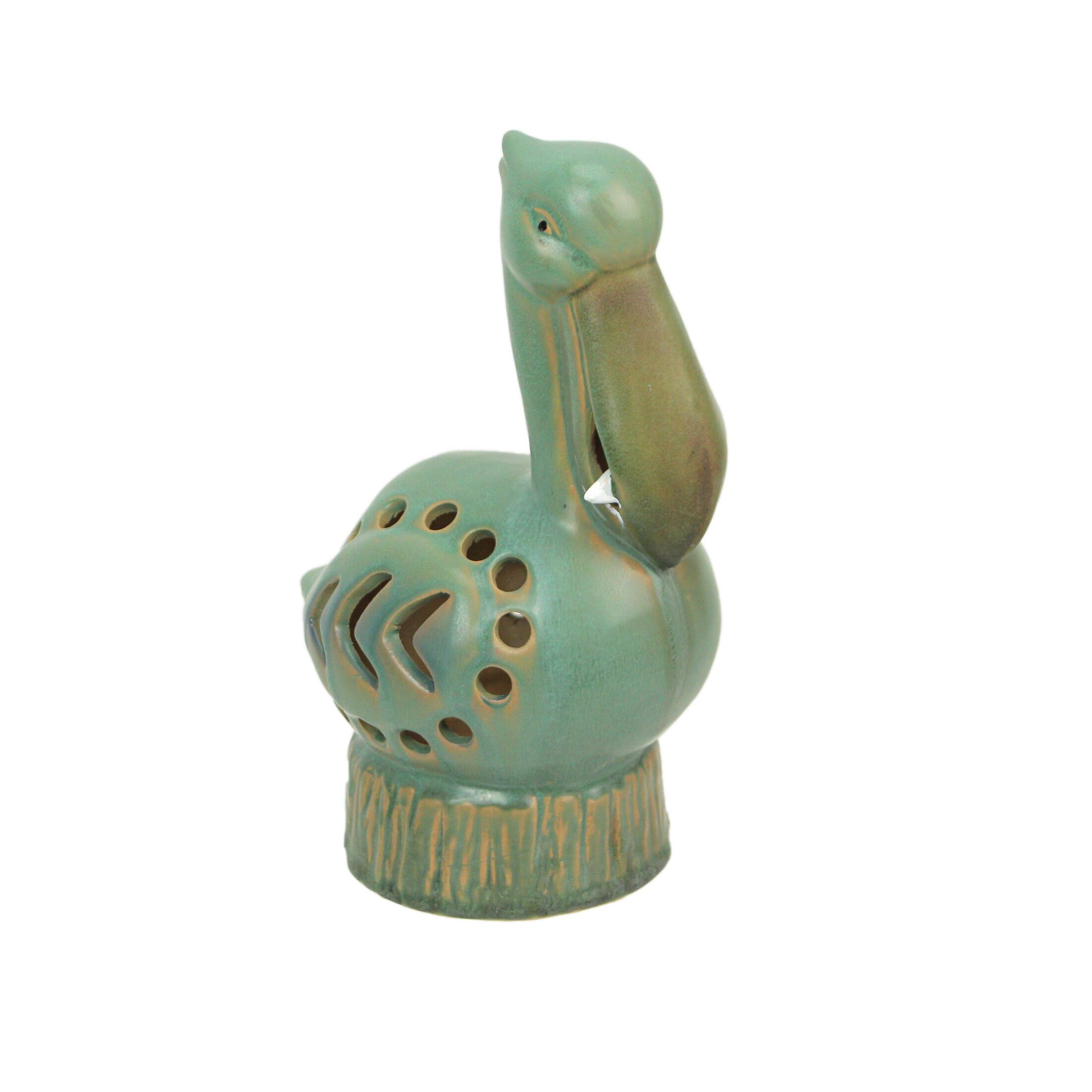 Front. Mayrich Company - Charming Porcelain Pelican Light with ON/OFF Switch – Whimsical Coastal Décor for Nightstand, Living Room, or Office - Teal.