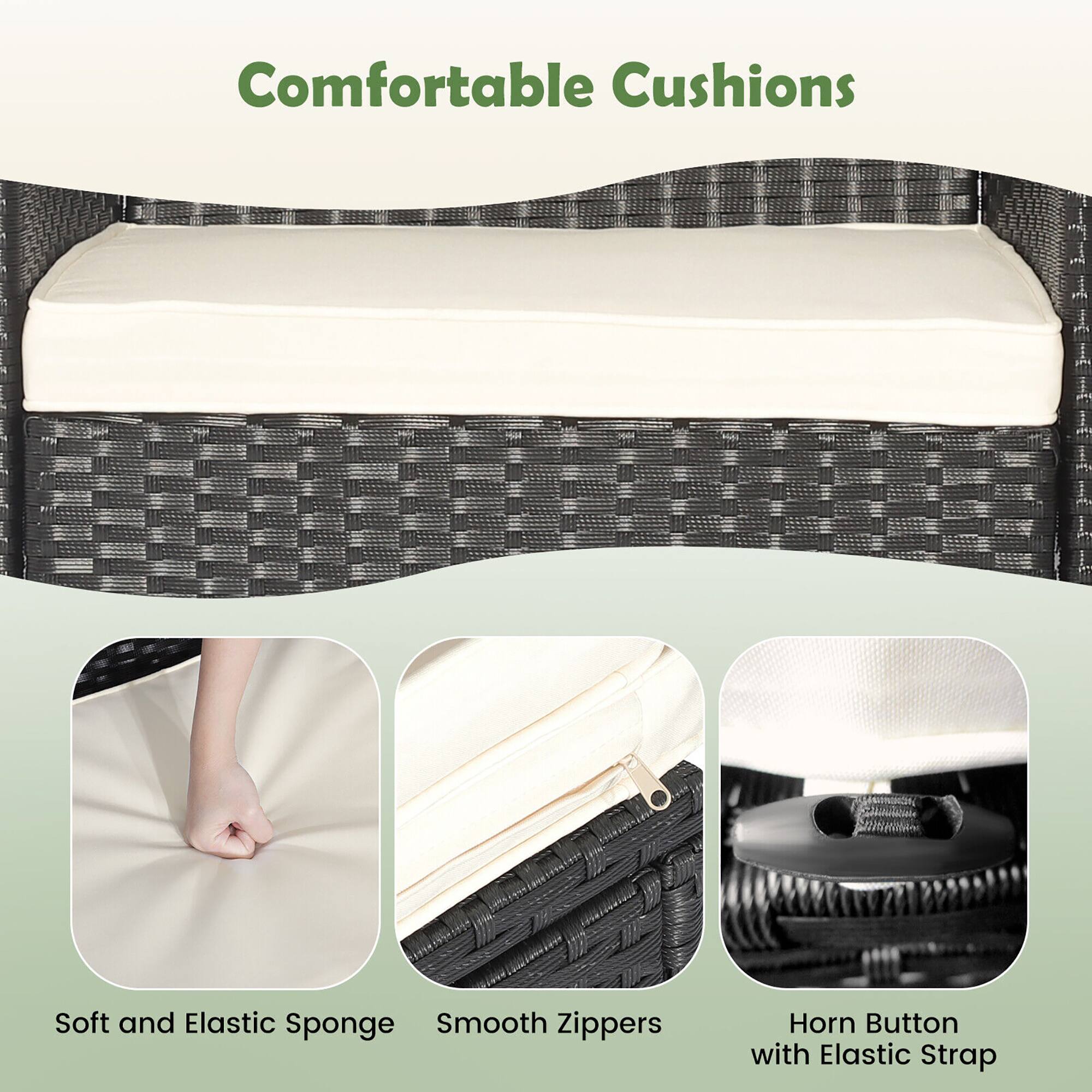 Comfortable Cushions
Soft and Elastic Sponge
Smooth Zippers
Horn Button with Elastic Strap
