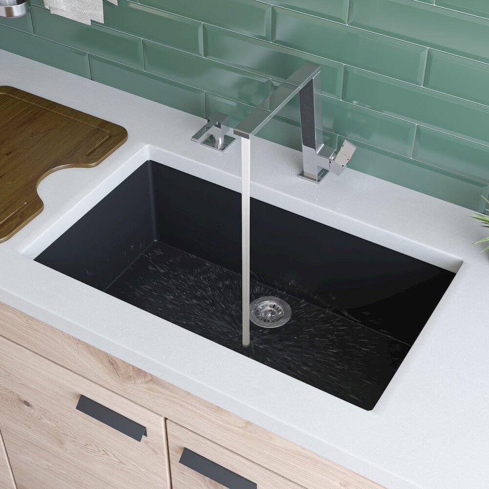 Alt View 1. Alfi - ALFI brand Black 30 Undermount Single Bowl Granite Composite Kitchen Sink - Black.