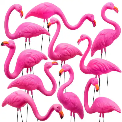 Front. Joyfy - 10 Pack Small Pink Flamingo Yard Ornaments, Mini Lawn Statues with Metal Legs for Outdoor Garden Luau Decor.