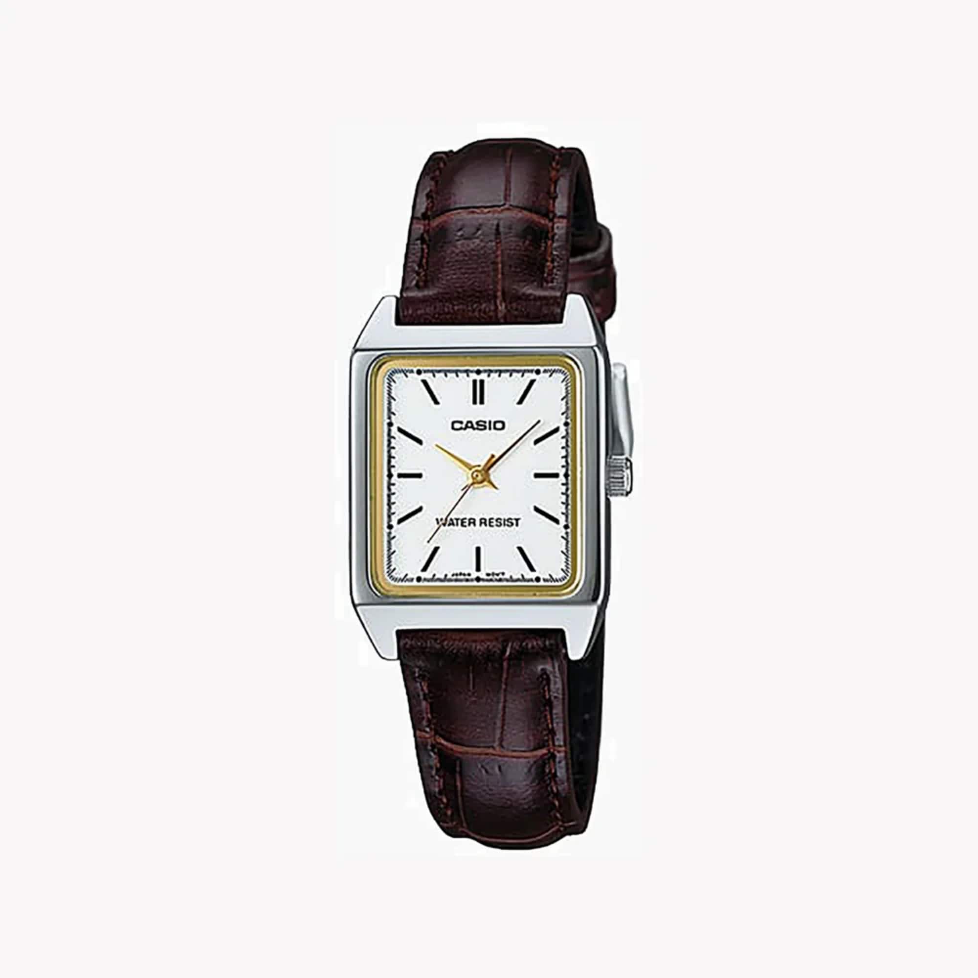 Casio - Women's Brown Analog Watch with White Dial - LTP-V007L-7E2UDF - Black