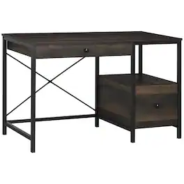 Homcom - Industrial Style Home Office Desk with Filing Cabinet Storage Drawer for Letter Size Papers and Steel Frame - Brown