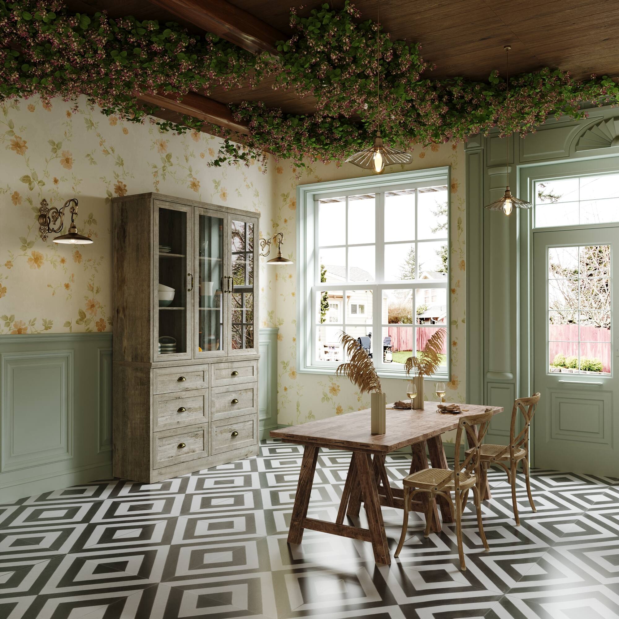 Alt View 10. FUFU & GAGA - Vintage Distressed Glass Display Cabinet with Bronze Shell Handles and Tempered Glass for Living Room or Study - Gray.