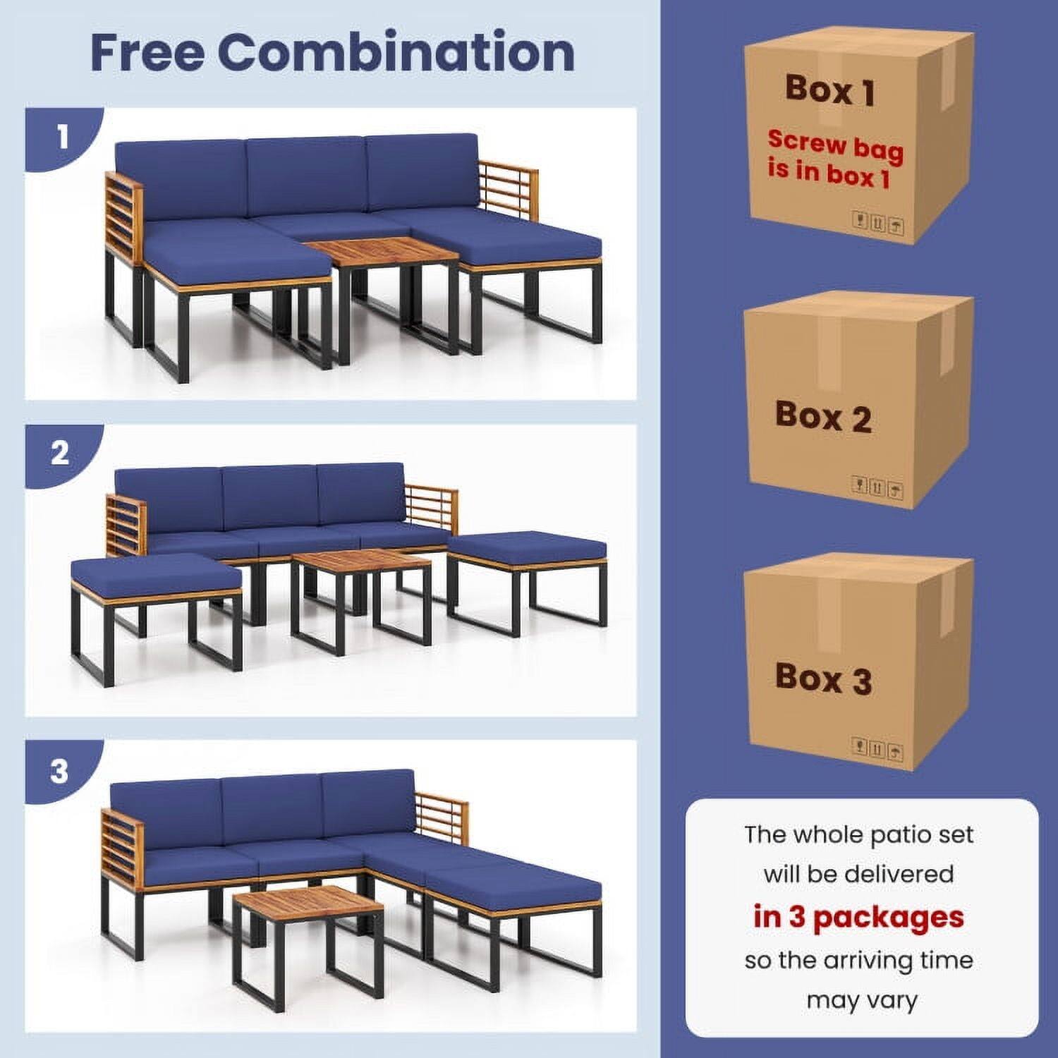 Free Combination

1 Box 1 Screw bag is in box 1

2 Box 2

3 Box 3

The whole patio set will be delivered in 3 packages so the arriving time may vary