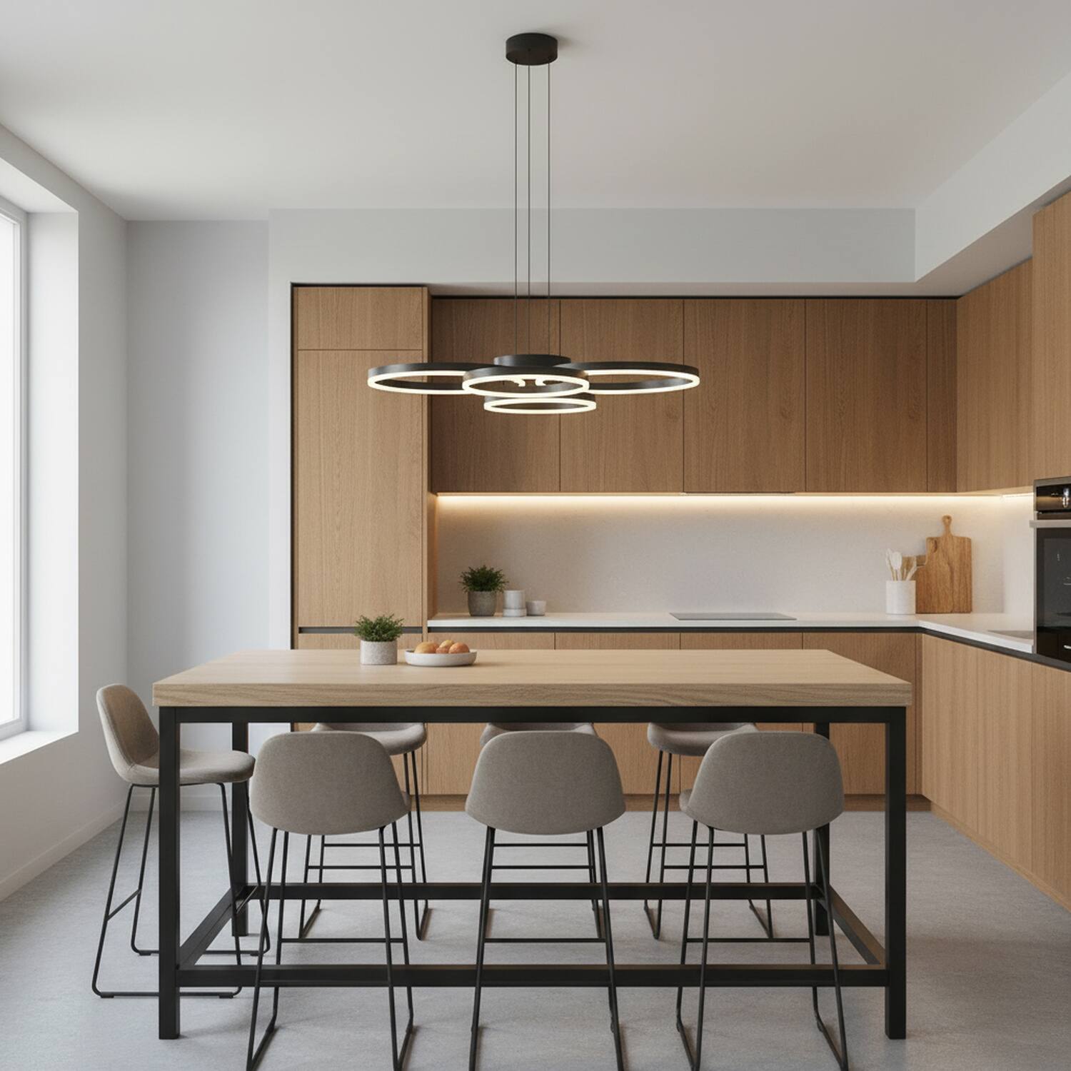 Angle. Umeiluce - 32.3" Modern Chandelier LED Chandelier Light 3000K Dimmable Kitchen Island Lamp - Matte Black.