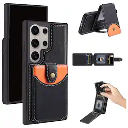 Dteck - For Samsung Galaxy S25 Ultra Case,2-in-1 Magnetic Detachable PU Leather Wallet Flip Stand Card Holder TPU Inner Cover - Black