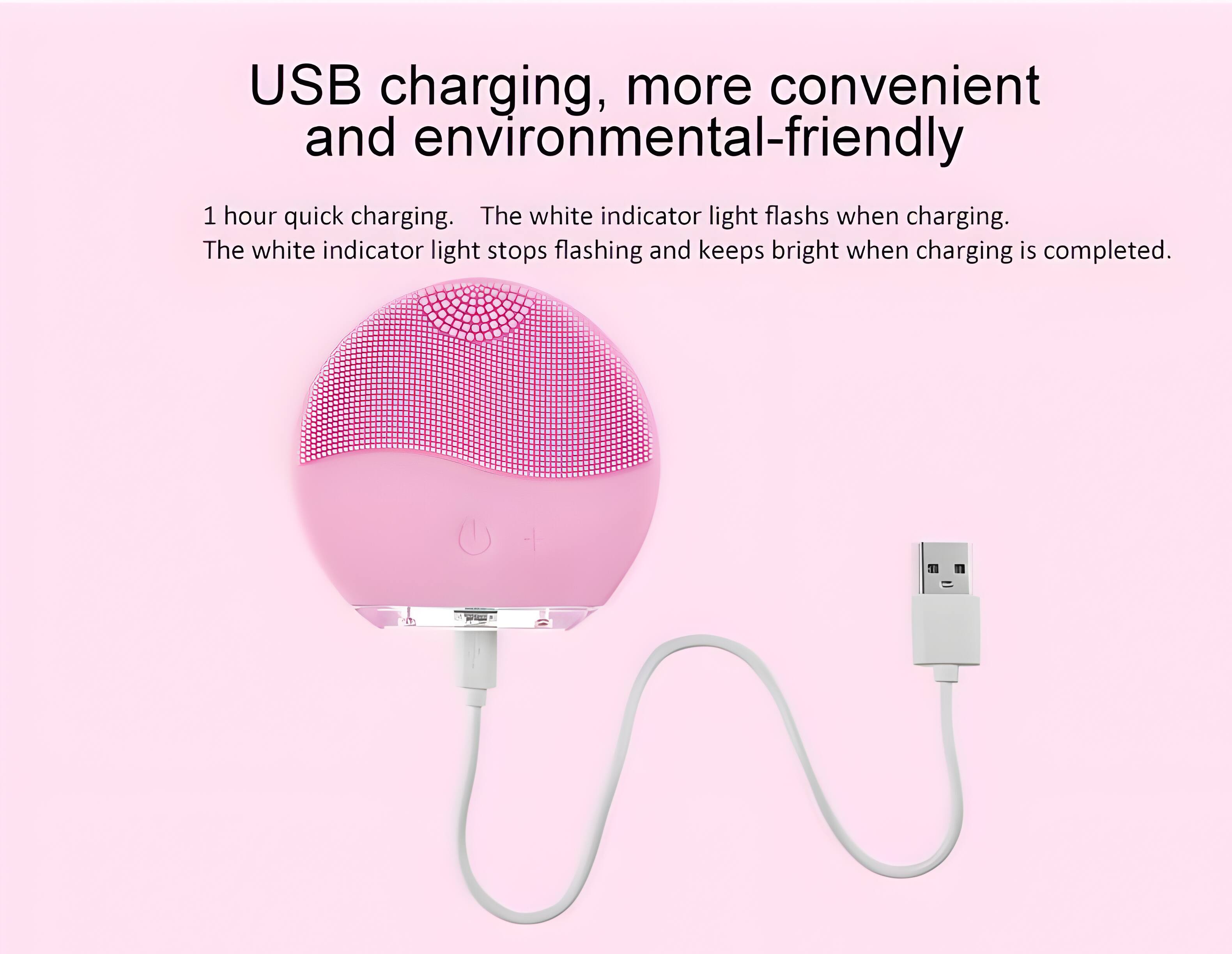 USB charging, more convenient and environmental-friendly. 1 hour quick charging. The white indicator light flashes when charging. The white indicator light stops flashing and keeps bright when charging is completed.