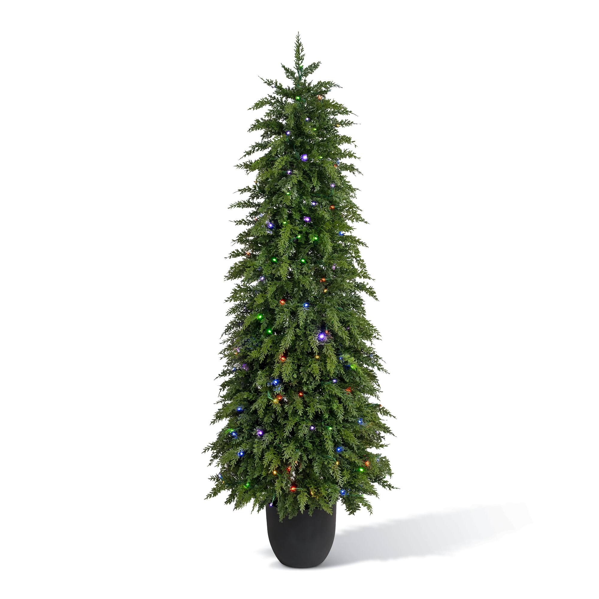 Angle. Glitzhome - 5ft Pre-lit Christmas Artificial Cedar Porch Tree with 150 Lights - Multi.