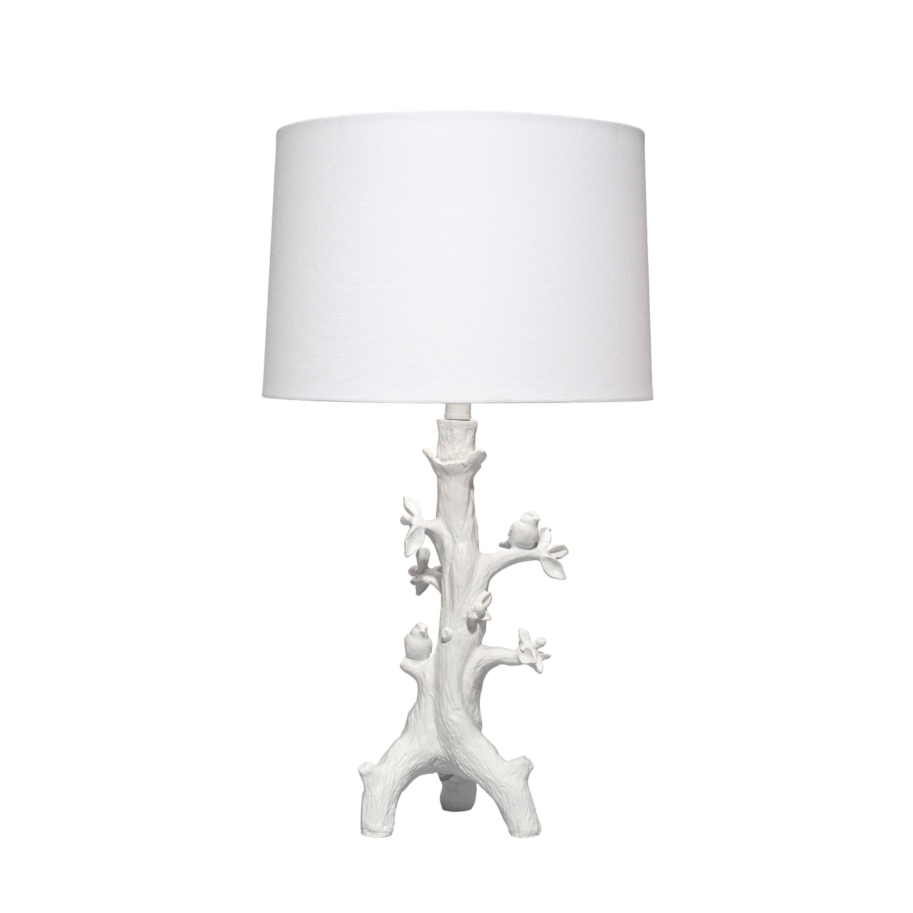 Front. Manhattan Lane - Sils Accent Table Lamp, Linen Shade, Trunk Resin Base 28 Inch - White, Silver.
