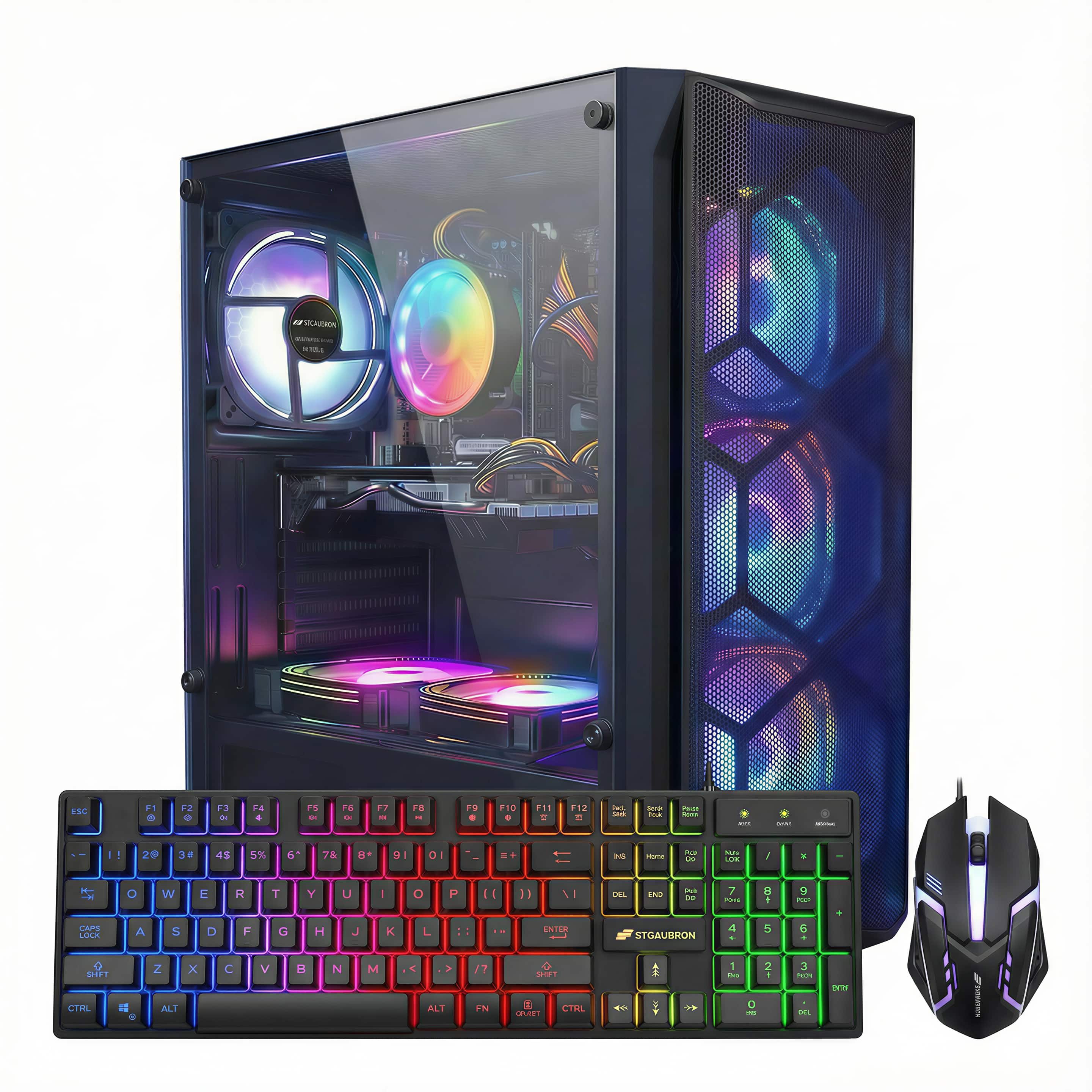 STGAubron - Gaming PC Desktop, Intel Core i7 up to 3.9Ghz, RX 580 8G, 16G RAM, 512G SSD, WiFi 6, BT 5.2, Win 11 Home - Black