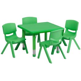 Emma + Oliver - 24" Square Plastic Height Adjustable Activity Table Set with 4 Chairs - Green
