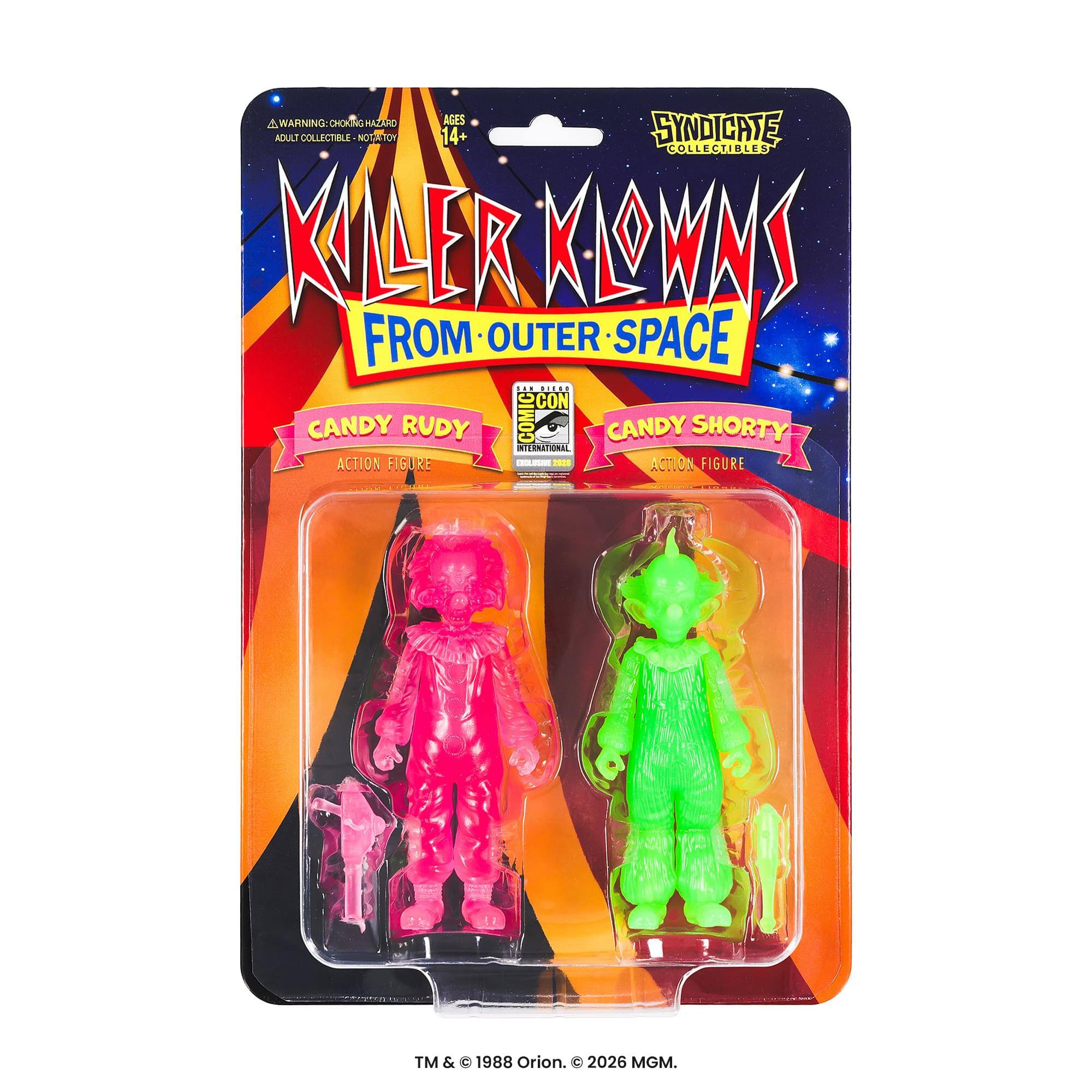 4 WARNING: CHOKING HAZARD AGES ADULT COLLECTIBLE NOT A TOY 14+ SYNDICATE COLLECTIBLES KILLER KLOWNS FROM OUTER SPACE CANDY RUDY INTERNATIONAL COMIC CANDY SHORTY ACTION FIGURE EXCLUSIVE 2019 ACTION FIGURE  

TM & C 1988 Orion. 2026 MGM.