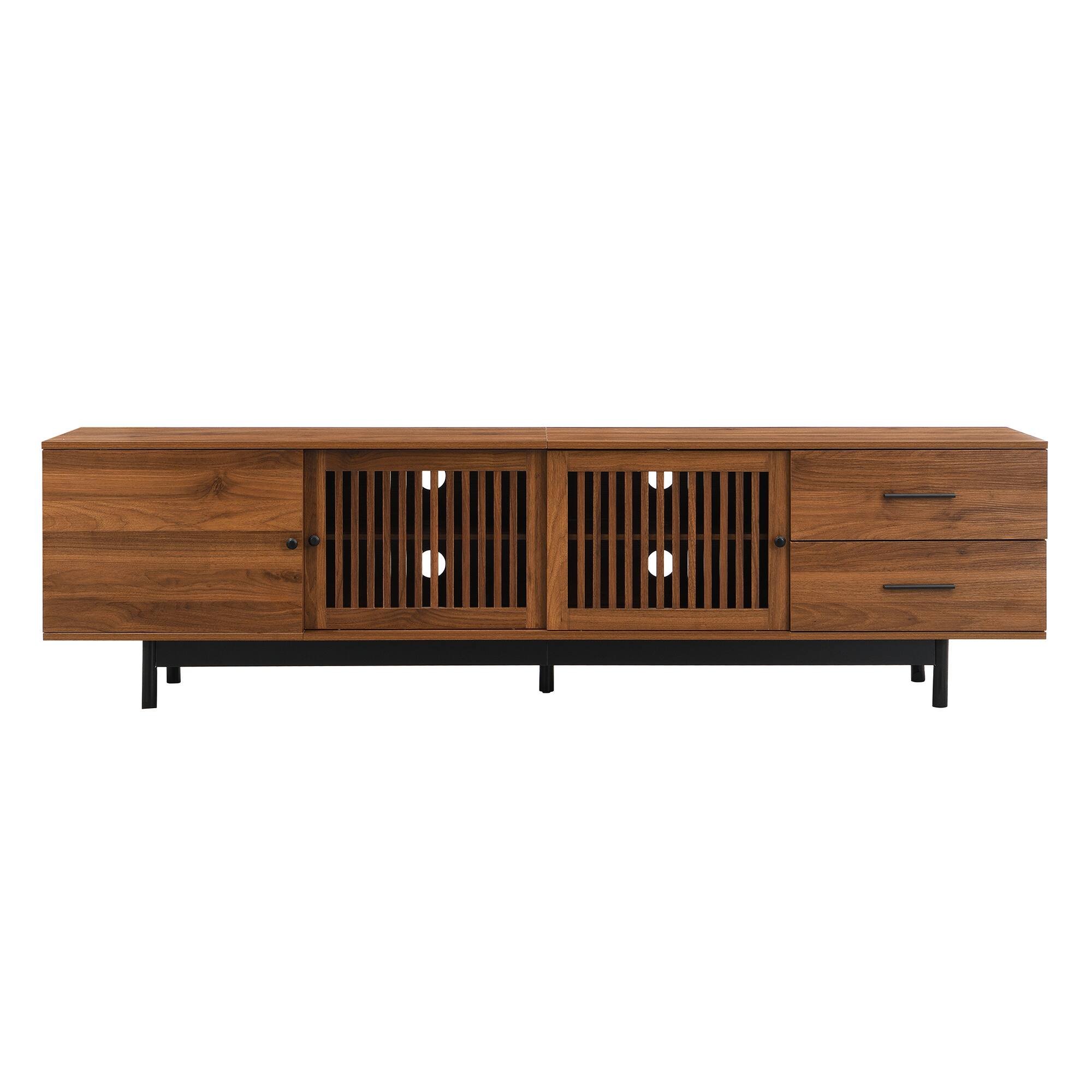 Alt View 4. MERAVOM - Mid-Century Modern TV Stand for TVs Up to 85", Entertainment Center with Storage Cabinets and 2 Drawers for Living Room - Walnut.