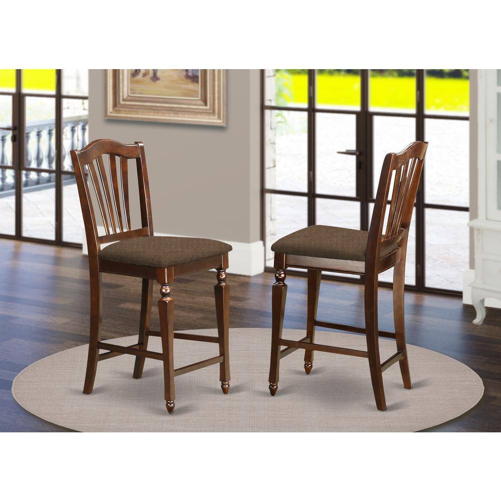 Angle. East West Furniture - Chelsea Stools with upholstered seat - Mahogany.