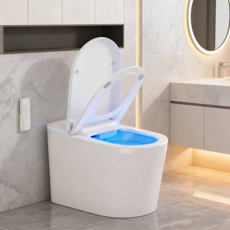 Front. Vipbear - Smart Toilet with Bidet Built in,with Heated Seat and Night Light, UV,Soft Close, Dryer, Foot Sensor, Auto Lid&Seat - White.