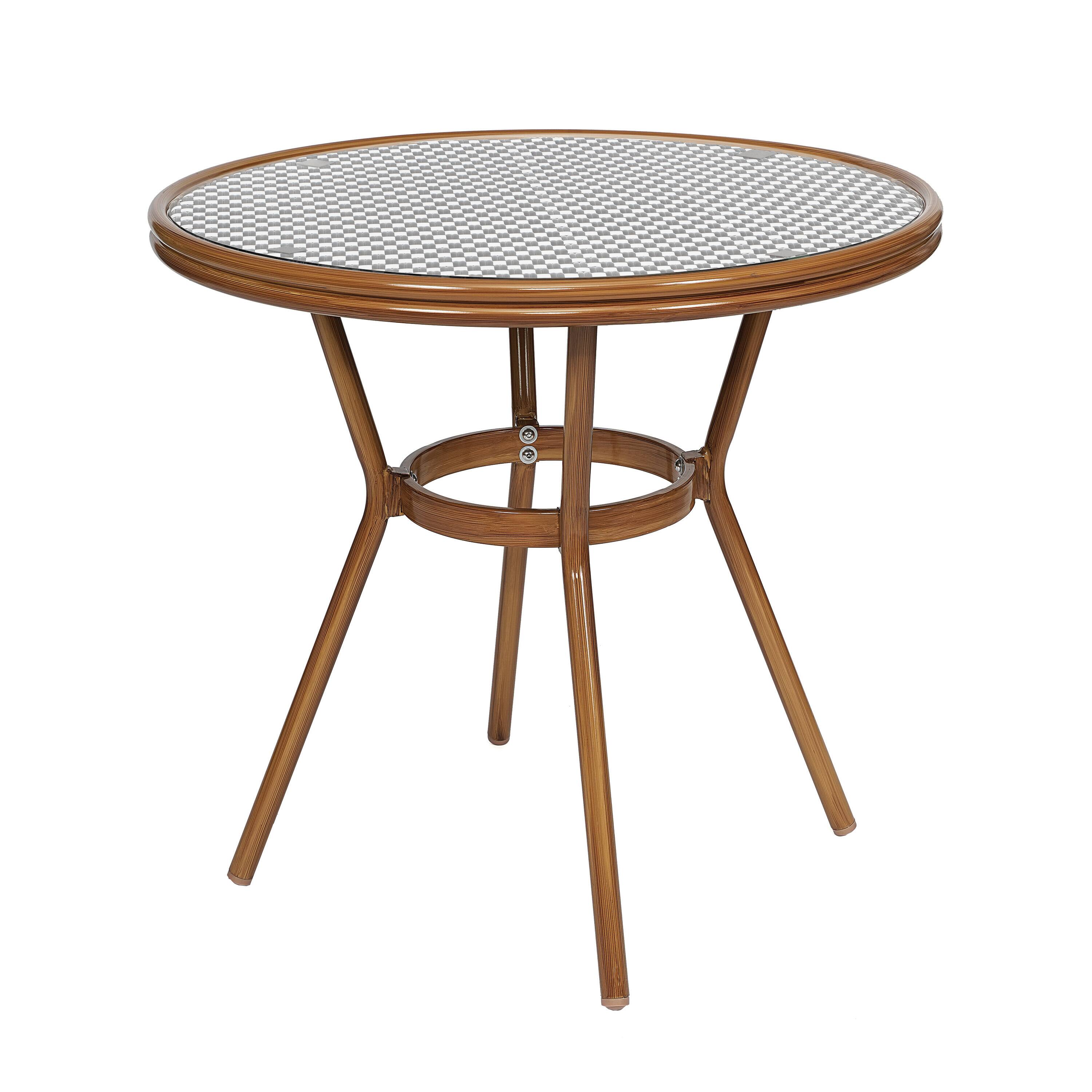 Alt View 7. Emma + Oliver - Soie Indoor/Outdoor Bistro Style 31.5 in. Table with PE Rattan, Glass Top, and Four Chairs - Metal Frame - Black & White Rattan/Natural Frame.