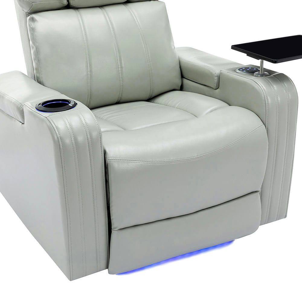 Alt View 2. Kadyn - PU Leather Power Home Theater Recliner with Cooling Cup Holder, Bluetooth Speaker, Tray Table & Arm Storage - Gray.