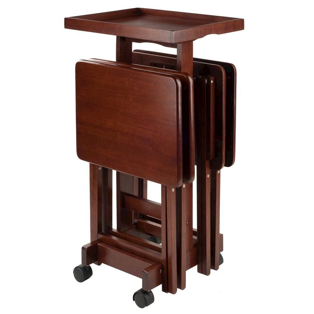 Back. FurniFact - Walnut Solid Wood TV Tray Set – Folding Snack Tables for Dining & Work - Walnut.