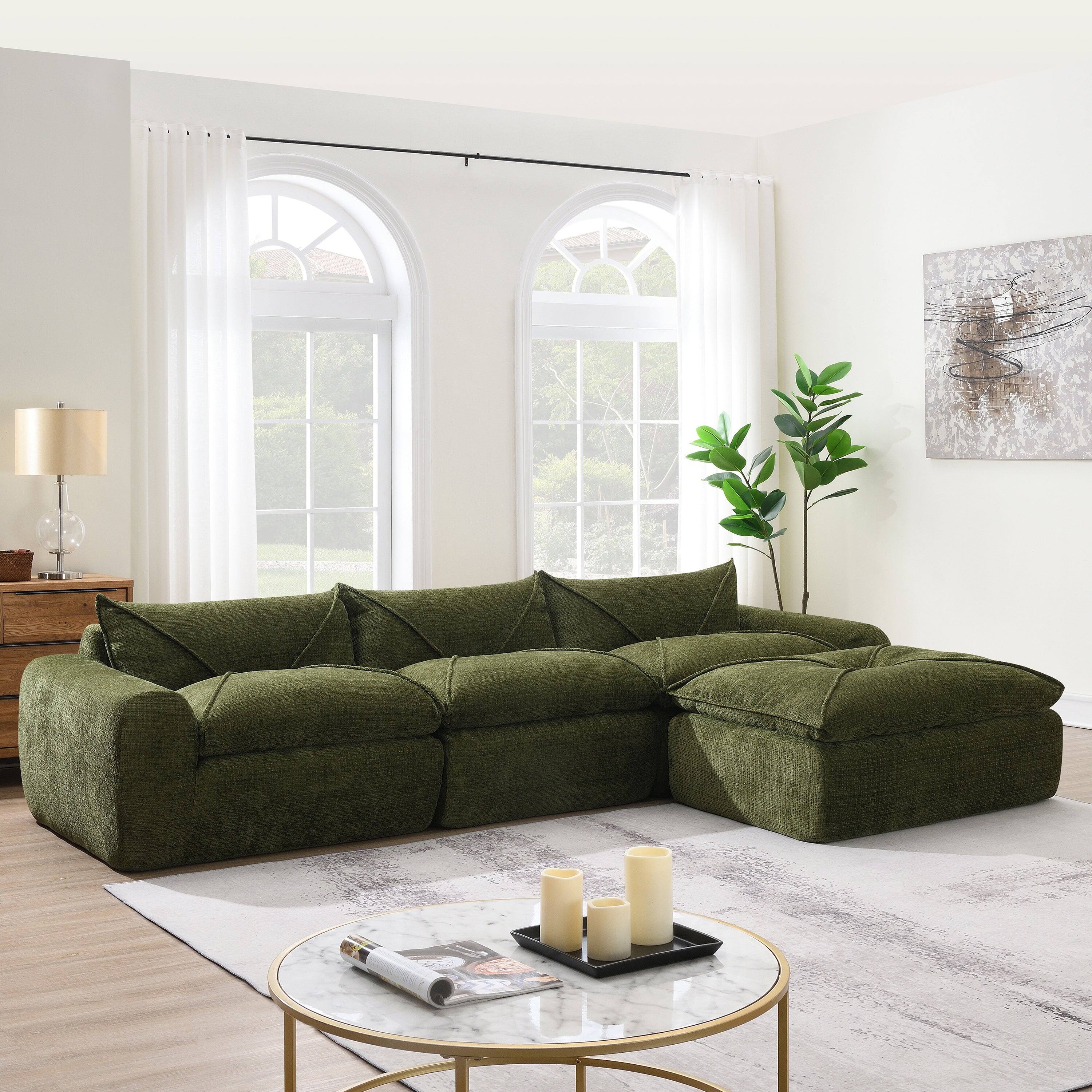 Alt View 1. Boyel Living - Fully Compressed Sofa No Assembly Required Green Chenille 4 Seat - Green.